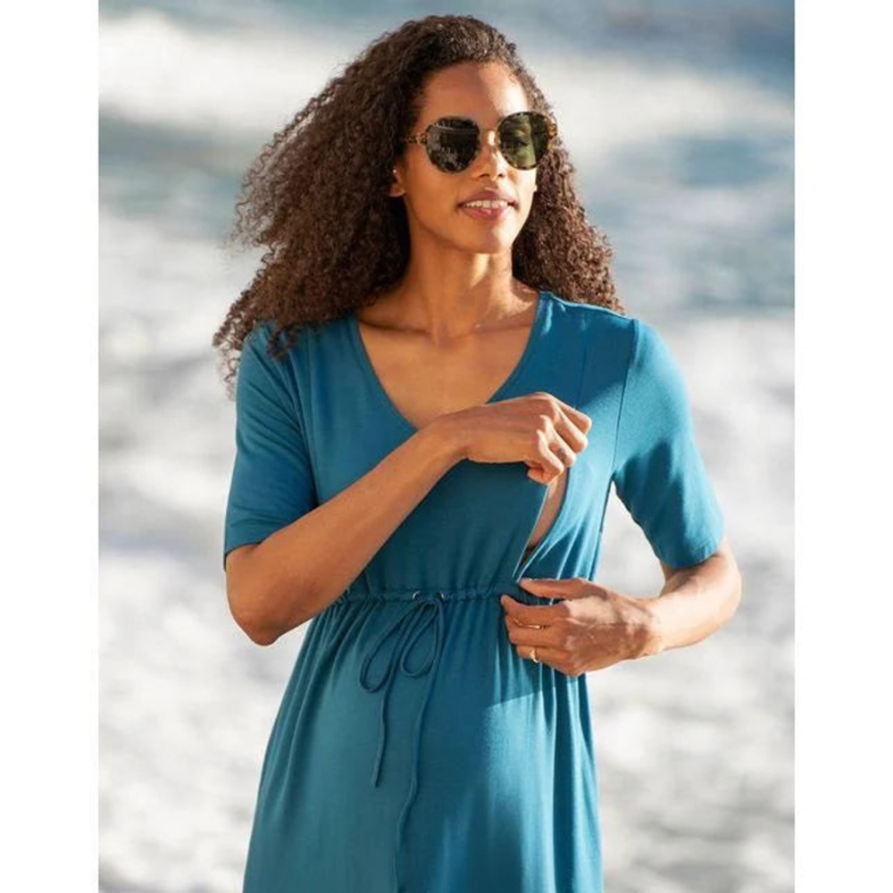 Seraphine NWT Blue Nursing Dress Size S – V Neck Drawstring